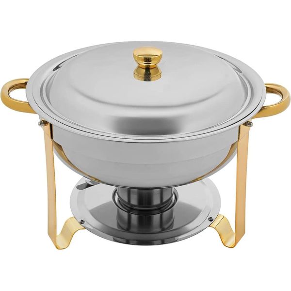 Set Di Scaldavivande / Scaldavivande Da Buffet - Rotondo - Set Da 4, 4,5 L, Acciaio Inossidabile, Con Coperchio - Argento-image