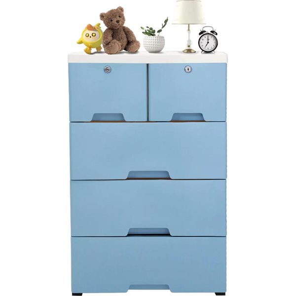 Armadio Contenitore - Cassettiera In Plastica - 6 Cassetti - 50X35X102 Cm - Versatile - 7,9 Kg - Blu-image