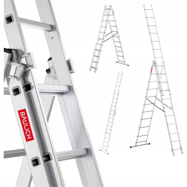 Edilizia | Scala - Scala In Alluminio - 3X11 Gradini - Pieghevole - Portata 150 Kg - Altezza Di Lavoro 6,55 M-image