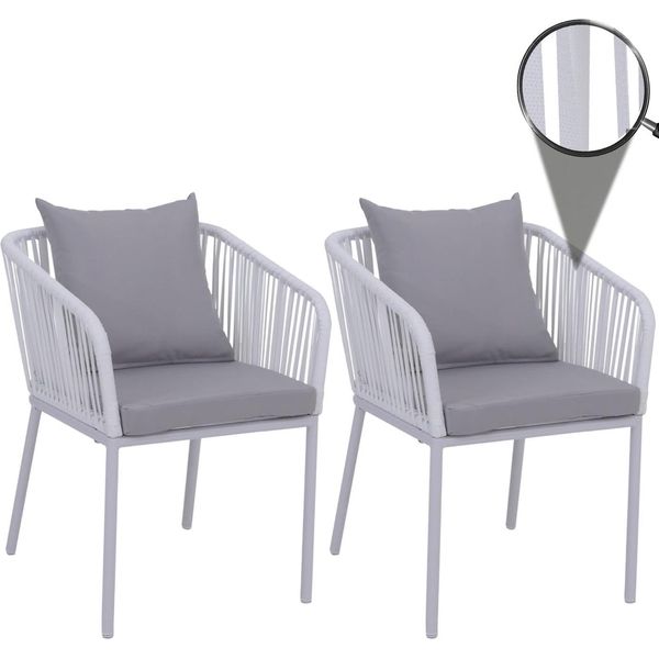 Set Di 2 Sedie Da Giardino HWC-N41, Braccioli Per Esterni, Resistenti Alle Intemperie, Intreccio In Corda Di Alluminio ~ Grigio Chiaro, Cuscini Grigio Chiaro-image