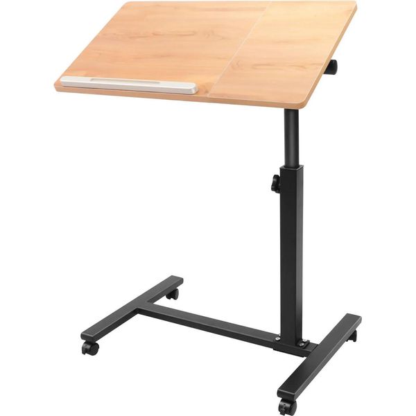 Tavolo Rotante Per Laptop - Postazione Di Lavoro Per Computer - Regolabile In Altezza Da 58 A 90 Cm - Ruotabile A 360° - Piano Inclinabile - Con Rotelle - Mdf E Acciaio - Nero-image