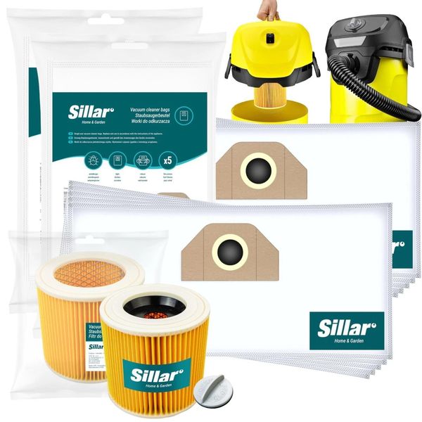 Set Sillar: 20 Sacchetti Per Aspirapolvere + 2 Filtri Di Protezione Motore – Adatti Per KäRcher Wd 3 P Premium (6.959-130.0 / 6.414-552.0)-image