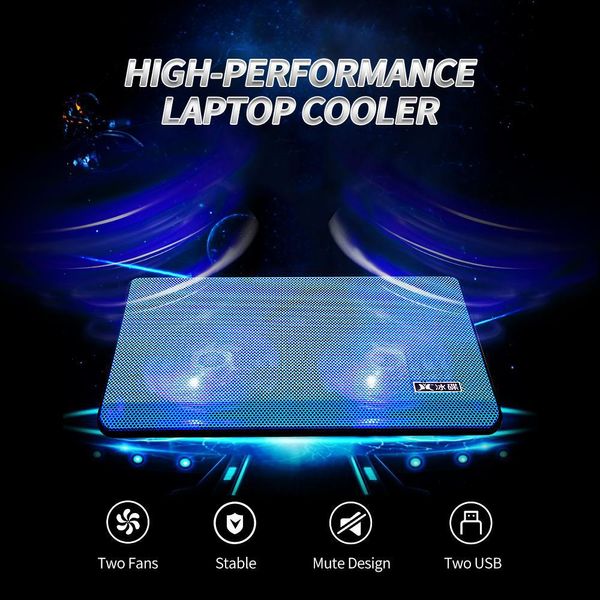 Raffreddatore Per Laptop Ad Alte Prestazioni, Pad Di Raffreddamento, Doppia Ventola Con Due Porte Usb, Supporto Per Laptop Inferiori A 17 Pollici, Blu-image