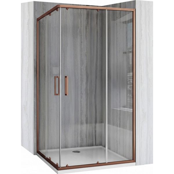 Box Doccia Rea City 80X100 Brush Copper + Piatto Doccia Savoy White-image