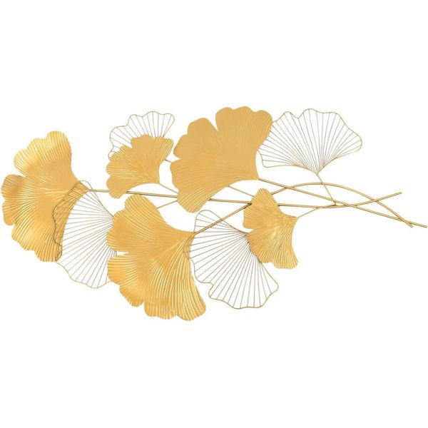 Decorazione Da Parete Con Foglia Di Ginkgo - Arte Da Parete In Metallo - Dimensioni 109 X 55 X 3 Cm - Con Fori Di Fissaggio - Per Interni - Oro-image