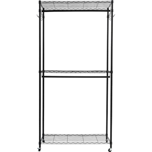 Appendiabiti - Carrello Appendiabiti Con Doppia Barra - 90×43,5×180 Cm - Metallo - 4 Ruote Piroettanti - Nero-image