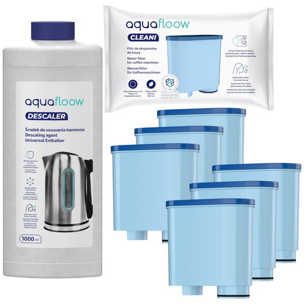 Aquafloow 6X Filtro Per L'acqua Per Philips Saeco + Decalcificante 1L-image