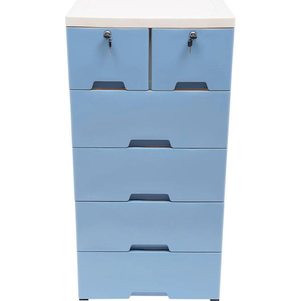 Comò/Cassettiera - 6 Cassetti - Chiudibile A Chiave - 4 Rotelle - Plastica - 50×35×102 Cm - Capacità Di Carico Circa 40 Kg - Blu-image