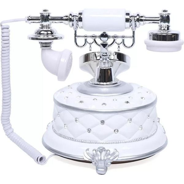 Telefono Retrò - Telefono Fisso Con Disco Combinatore - Rete Fissa - Stile Europeo - Per Casa E Ufficio - Resina Sintetica - 21×21×23 Cm - Bianco-image