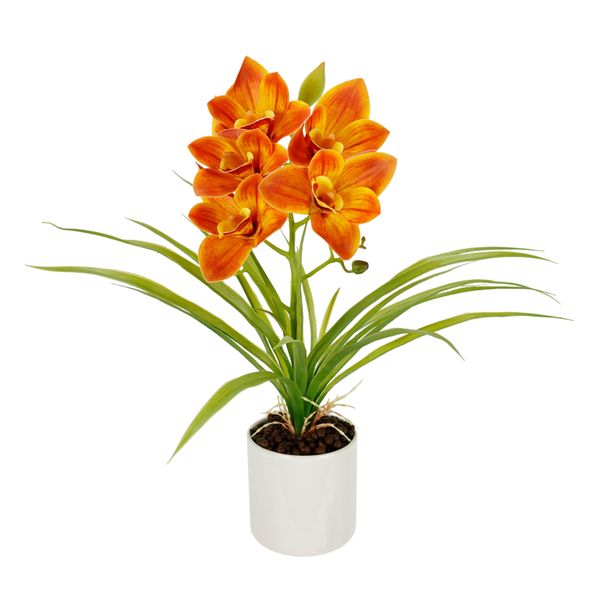 Kunstorchidee I.Ge.A. "Orchidee Phalaenopsis Im Topf", Orange (Orange Dunkel), B:35Cm H:40Cm L:22Cm, Polyester, Kunstpflanzen, Blume Kunstblume Seidenblumen Hochzeit Deko BlüTe-image