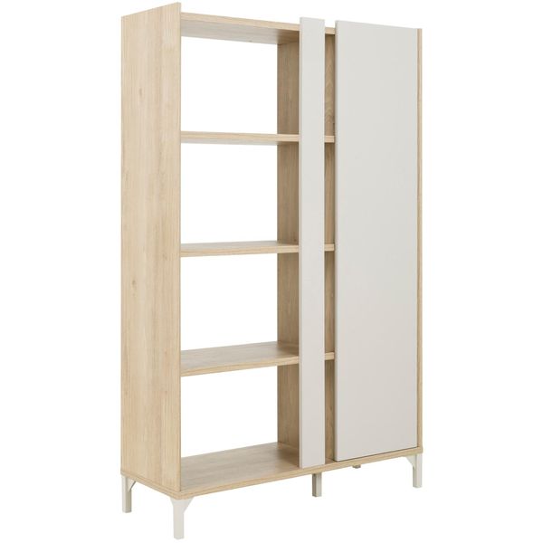 BüCherregal Gami "Lenk", Grau (Greige, Kastanie Natur Nachbildung), B:100Cm H:161Cm T:36Cm, Holzwerkstoff, Regale, BüCherregal, Dekorative Bibliothek Mit Geschlossenem Aufbewahrungsbereich-image