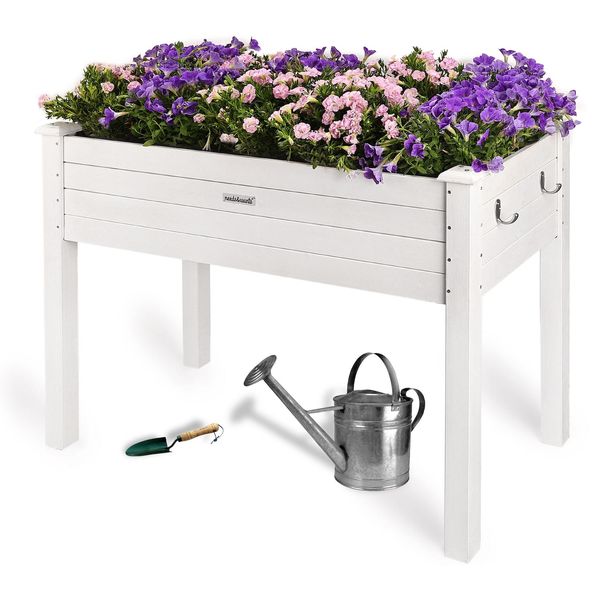 Needs&Wants® Hochbeet Aus Holz FüR Garten Balkon Terrasse, Pflanzkasten Bausatz Rechteckig Schmal Mit Vlies-Folie, KräUterbeet Pflanzenkasten Deko, 100 X 50 X 75 Cm, Weiß-image