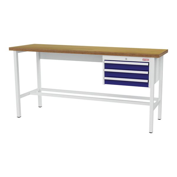 Stier Werkbank Mit 3X100 Mm Schubladen Bxtxh 2000X600X960 Mm Ral 7035 / Ral 5010 (906357)-image