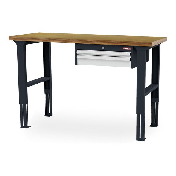 Stier HöHenverstellbare Werkbank Mit 1X50, 1X100 Mm Schubladen Bxtxh 1500X600X760-1060 Mm Ral 7016 / Ral 7035 (906304)-image