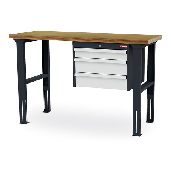Stier HöHenverstellbare Werkbank Mit 1X100, 2X150 Mm Schubladen Bxtxh 1500X600X760-1060 Mm Ral 7016 / Ral 7035 (906312)-image