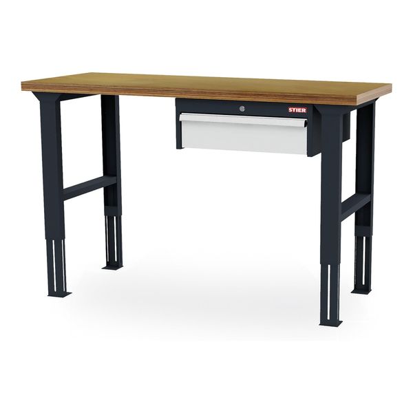 Stier HöHenverstellbare Werkbank Mit 1X150 Mm Schublade Bxtxh 1500X600X760-1060 Mm Ral 7016 / Ral 7035 (906306)-image