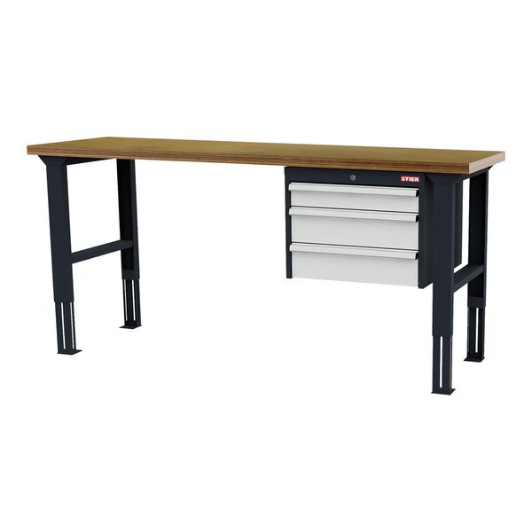Stier HöHenverstellbare Werkbank Mit 1X100, 2X150 Mm Schubladen Bxtxh 2000X600X760-1060 Mm Ral 7016 / Ral 7035 (906313)-image