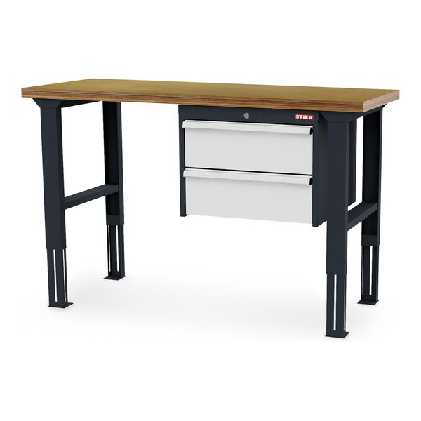 Stier HöHenverstellbare Werkbank Mit 2X200 Mm Schubladen Bxtxh 1500X600X760-1060 Mm Ral 7016 / Ral 7035 (906314)-image