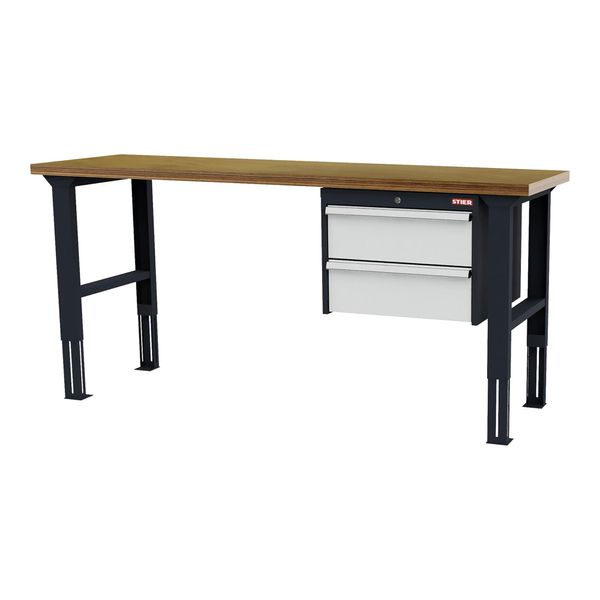 Stier HöHenverstellbare Werkbank Mit 2X200 Mm Schubladen Bxtxh 2000X600X760-1060 Mm Ral 7016 / Ral 7035 (906315)-image