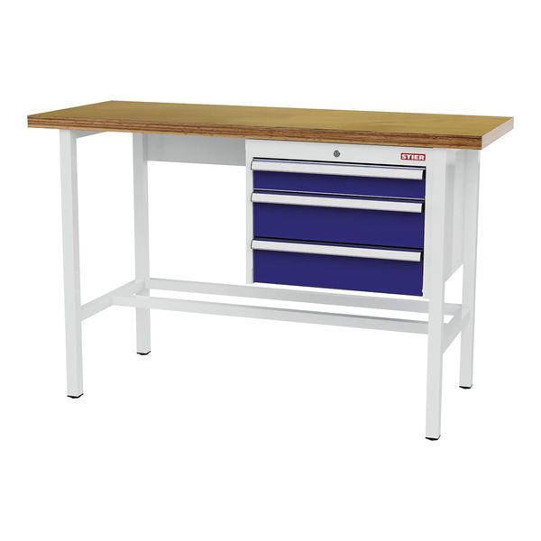 Stier Werkbank Mit 1X100, 2X150 Mm Schubladen Bxtxh 1500X600X960 Mm Ral 7035 / Ral 5010 (906318)-image