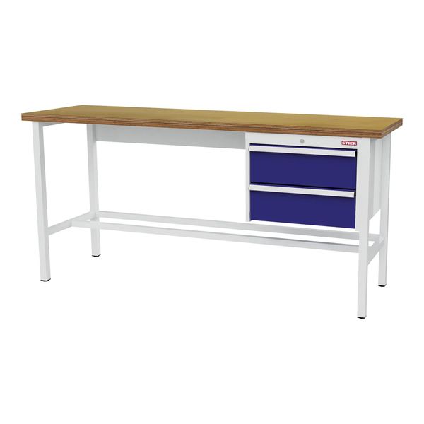 Stier Werkbank Mit 2X200 Mm Schubladen Bxtxh 2000X600X960 Mm RAL 7035 / RAL 5010 (906321)-image