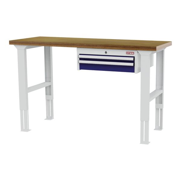 Stier HöHenverstellbare Werkbank Mit 1X50, 1X100 Mm Schubladen Bxtxh 1500X600X760-1060 Mm Ral 7035 / Ral 5010 (906322)-image
