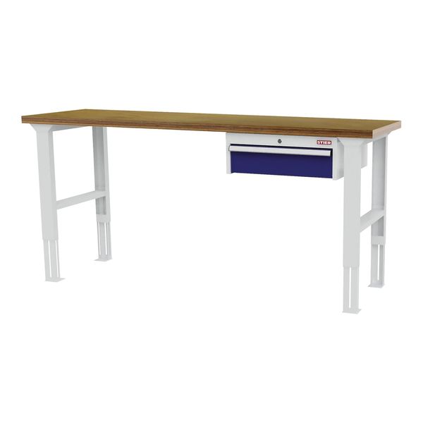 Stier HöHenverstellbare Werkbank Mit 1X150 Mm Schublade Bxtxh 2000X600X760-1060 Mm Ral 7035 / Ral 5010 (906325)-image
