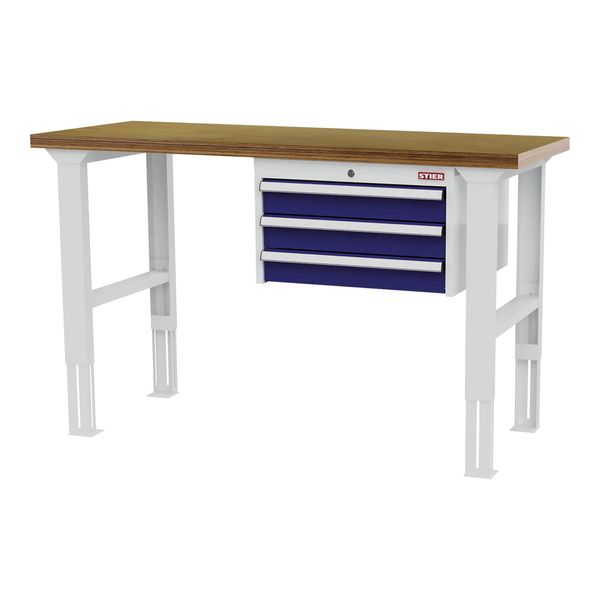 Stier HöHenverstellbare Werkbank Mit 3X100 Mm Schubladen Bxtxh 1500X600X760-1060 Mm Ral 7035 / Ral 5010 (906326)-image
