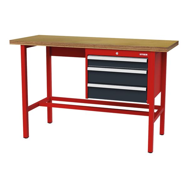 Stier Werkbank Mit 1X100, 2X150 Mm Schubladen Bxtxh 1500X600X960 Mm Ral 3020 / Ral 7016 (906336)-image