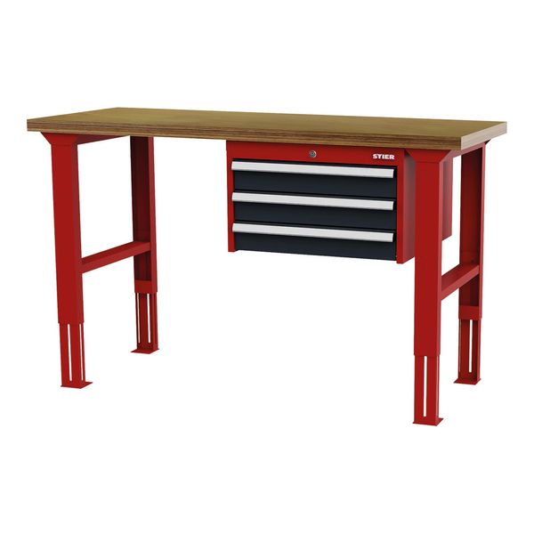 Stier HöHenverstellbare Werkbank Mit 3X100 Mm Schubladen Bxtxh 1500X600X760-1060 Mm Ral 3020 / Ral 7016 (906344)-image