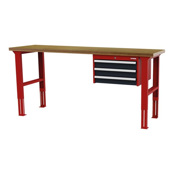 Stier HöHenverstellbare Werkbank Mit 3X100 Mm Schubladen Bxtxh 1500X600X760-1060 Mm Ral 3020 / Ral 7016 (906345)-image