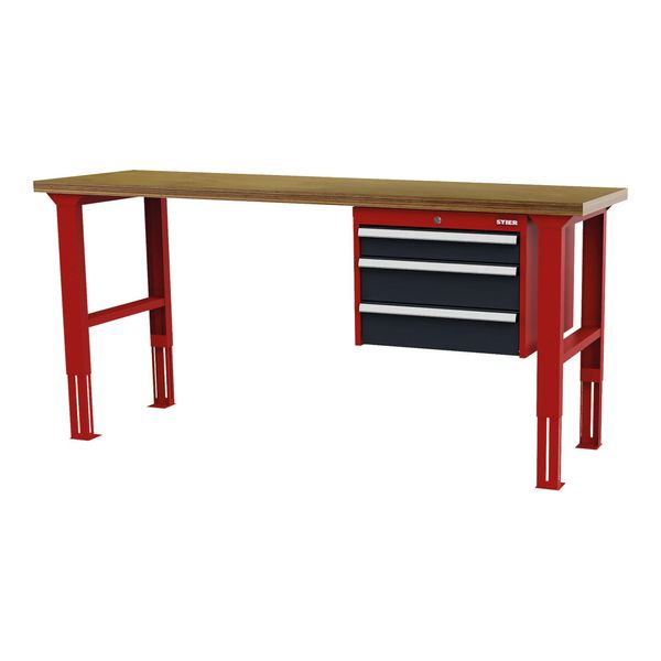 Stier HöHenverstellbare Werkbank Mit 1X100, 2X150 Mm Schubladen Bxtxh 1500X600X760-1060 Mm Ral 3020 / Ral 7016 (906349)-image