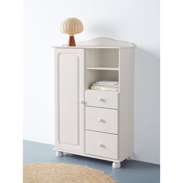 Highboard Otto Home "Mette", Weiß, B:80Cm H:125Cm T:34Cm, Fsc-Zertifiziertes Massivholz, Sideboards, Highboard, Stauraumschrank Mit 3 Schubladen Und Verstellbaren EinlegeböDen-image