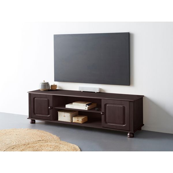 Lowboard Otto Home "Mette", Braun (Dunkelbraun), B:160Cm H:46Cm T:40Cm, Fsc-Zertifiziertes Massivholz, Sideboards, Lowboard, Kommode Mit KabeldurchfüHrung Und Einem Einlegeboden-image