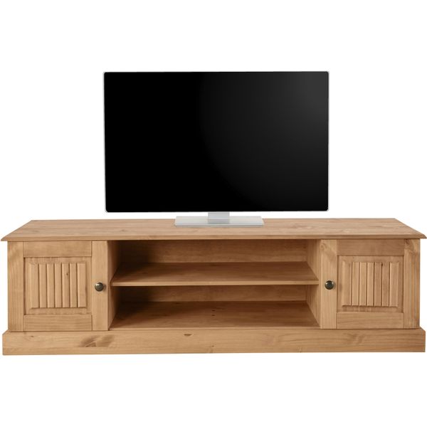 Lowboard Otto Home "Liotta", Beige (Natur Gebeizt, Gewachst), B:160Cm H:45Cm T:40Cm, Fsc-Zertifiziertes Massivholz, Sideboards, Lowboard, Kommode Mit Kabeldurchgang + 1 Lose Einlegeboden, Massives Kiefernholz-image