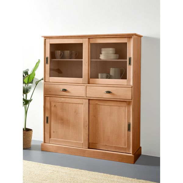 Highboard Otto Home "SchröDer", Beige (Natur Gebeizt, Gewachst), B:114Cm H:140Cm T:40Cm, Fsc-Zertifiziertes Massivholz, Sideboards, Highboard, Vitrine Aus Massivem Kiefernholz, Breite 114 Cm-image