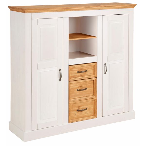 Highboard Otto Home "Selma", Weiß (Weiß, Gebeizt), B:130Cm H:130Cm T:38Cm, Sideboards, Highboard, Stauraumschrank, Breite 130 Cm-image