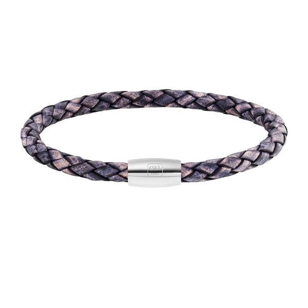 Armband CAÏ "Edelstahl Leder Marine 20Cm", Bunt, ArmbäNder, Herren, 20Cm, Edelstahl, GläNzend, Armband-image