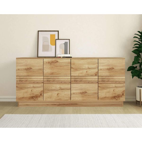Sideboard Otto Home "Angers", Wotan Eiche, B:180Cm H:80Cm T:38Cm, Holzwerkstoff, Mdf, Sideboards, Sideboard, Kommode, Push-To-Open, 4 TüRen, Breite 180 Cm-image