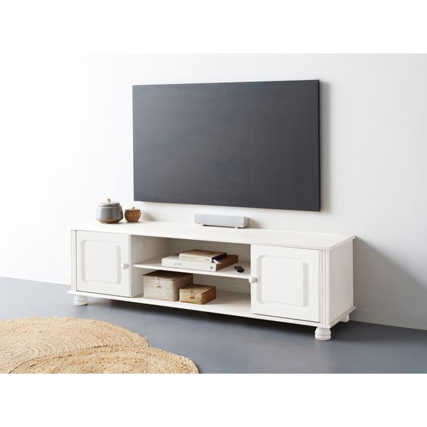Lowboard Otto Home "Mette", Weiß, B:160Cm H:46Cm T:40Cm, Fsc-Zertifiziertes Massivholz, Sideboards, Lowboard, Kommode Mit KabeldurchfüHrung Und Einem Einlegeboden-image