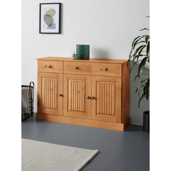 Sideboard Otto Home "Liotta", Beige (Natur Gebeizt, Gewachst), B:118Cm H:80Cm T:34Cm, Fsc-Zertifiziertes Massivholz, Sideboards, Sideboard, Kommode Mit 2 SchubkäSten U. 2 Verstellbare EinlegeböDen-image