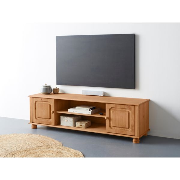 Lowboard Otto Home "Mette", Beige (Natur Gebeizt, Gewachst), B:160Cm H:46Cm T:40Cm, Fsc-Zertifiziertes Massivholz, Sideboards, Lowboard, Kommode Mit KabeldurchfüHrung Und Einem Einlegeboden-image