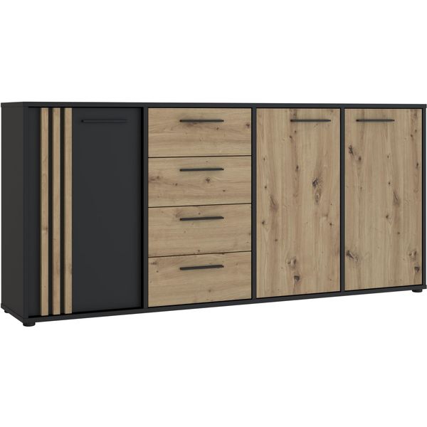 Sideboard Forte "Cardigan", Schwarz (Schwarz, Artisan Eiche), B:179,4Cm H:82,3Cm T:34,3Cm, Holzwerkstoff, Sideboards, Sideboard, Sideboard, 2 Farbig, Stauraum, Schubkasten, Soft Close,Breite 179,4Cm-image