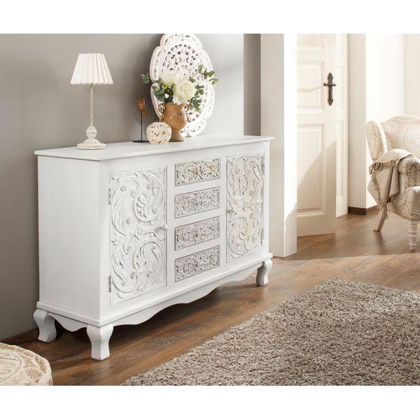 Sideboard Otto Home "Rajat", Beige (Naturfarben), B:140Cm H:85Cm T:40Cm, Sideboards, Sideboard, Kommode Aus Mangoholz Mit TüRfrontfräSungen, Breite 140 Cm-image