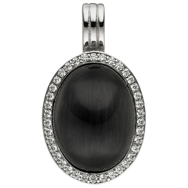 KettenanhäNger Jobo "AnhäNger Oval 33 Mm", Schwarz, Schwarz, SchmuckanhäNger, Damen, Silber 925 (Sterlingsilber), KettenanhäNger, 925 Silber Rhodiniert Mit Mondstein Imitation Und Zirkonia-image