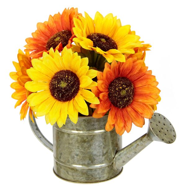 Kunstblume I.Ge.A. "Sonnenblumen In GießKanne", Gelb (Gelb, Orange), B:25Cm H:21Cm L:20Cm, Polyester, Kunstpflanzen, Herbstgesteck Herbstliche Blumen-image