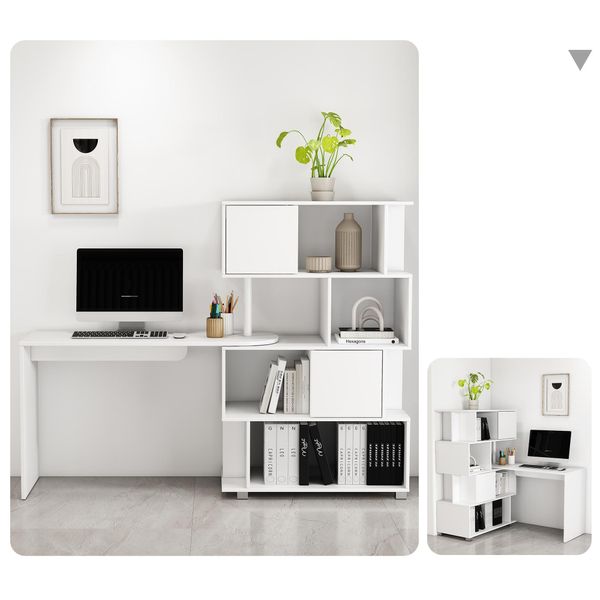 Schreibtisch Otto Home "Inovo", Weiß (Weiß, Weiß, Weiß), B:118,8Cm H:71Cm T:45Cm, Tische, Schreibtisch, Als Eckschreibtisch Oder Schreibtisch Nutzbar, Viel Stauraum-image