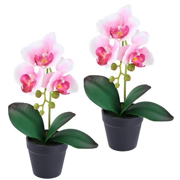 Kunstorchidee I.Ge.A. "Orchidee Im Topf 2Er Set", Rosa, B:18Cm H:30Cm L:9Cm, Polyester, Kunstpflanzen, KüNstliche Phalaenopsis 30Cm Real Touch Blume Kunstblume Seidenblume-image