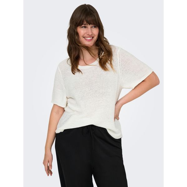 Kurzarmpullover Only Carmakoma "Carsunny S/S Pullover Knt Noos", Damen, Gr. S, Weiß (Cloud Dancer), Strick, Obermaterial: 55% Polyacryl, 45% Nylon, Unifarben, Regular Fit Normal, Rundhals, Pullover-image