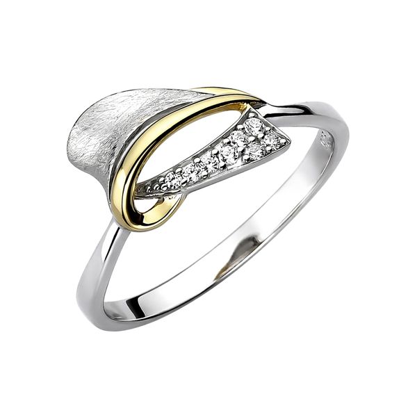 Fingerring Jobo "Eismatt" Gr. 60, Silber 925, Fingerringe, Damen, 60, Silber 925 (Sterlingsilber), Fingerring, 925 Silber Bicolor Vergoldet Mit 8 Zirkonia-image